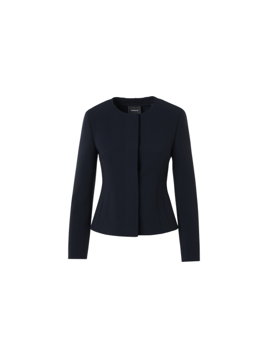 Designer Taillierte Bi-Stretch-Doubleface-Jacke aus Wolle - Dunkelblau