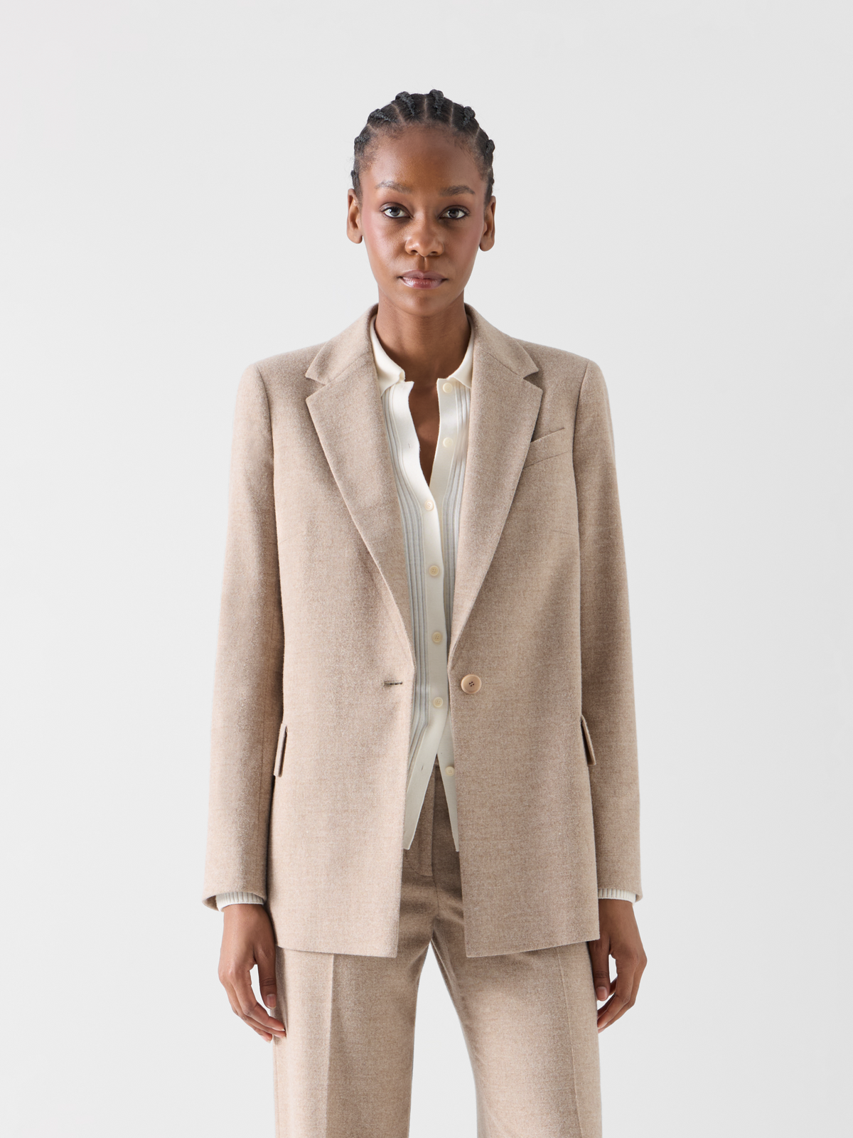 Designer Boyfriend-Blazer aus pastellfarbenem Flanell - Beige 