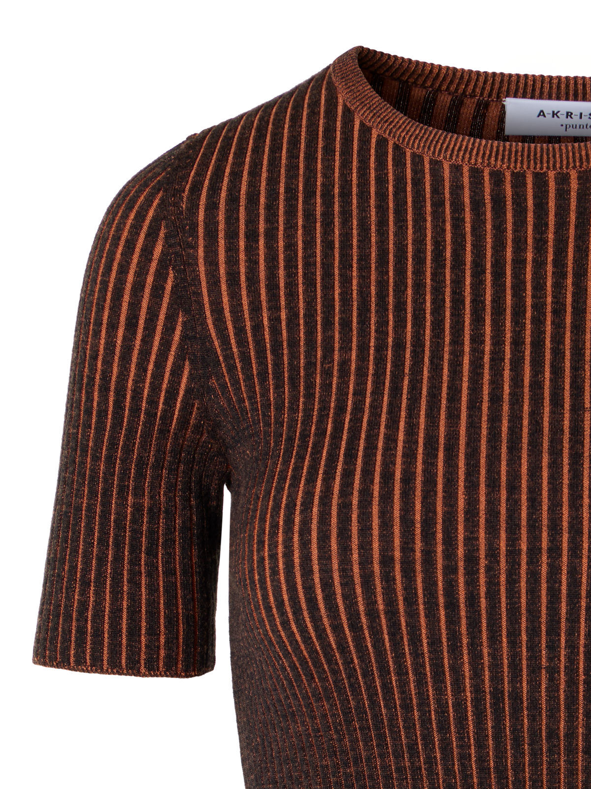 Designer Kurzärmeliger Strickpullover aus Merinowolle - Bunt
