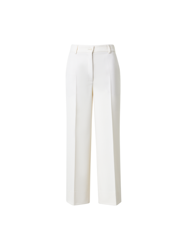 Designer Cropped Gerade Hose aus Wolltrikotin - Ecru - Weiss