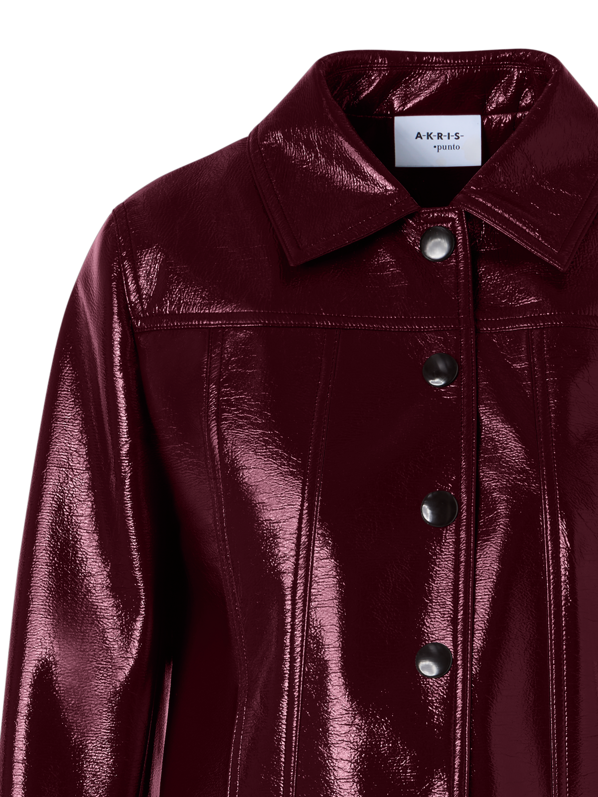 Designer Langärmelige Jacke aus glänzendem Crinkle-Kunstleder - Rot
