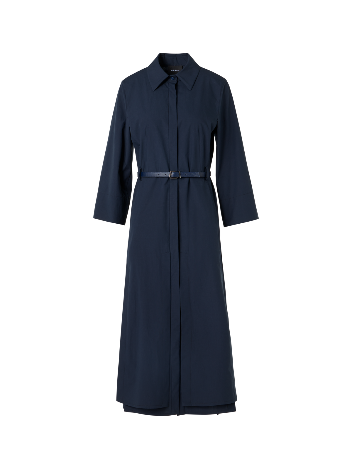 Designer Tailliertes Midi-Hemdblusenkleid aus Baumwollpopeline - Blau