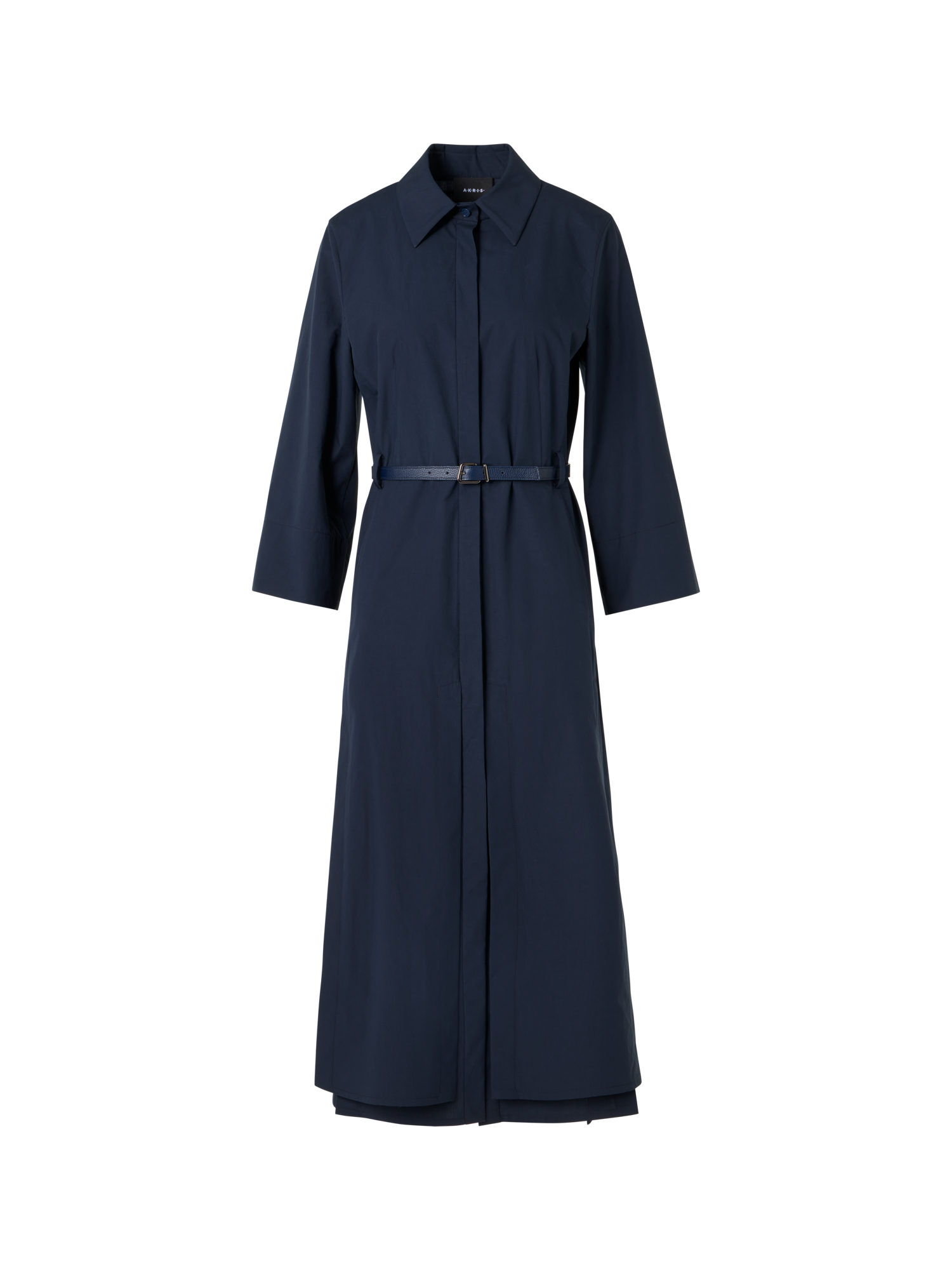 Designer Tailliertes Midi-Hemdblusenkleid aus Baumwollpopeline - Blau