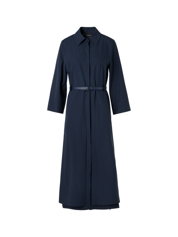 Designer Tailliertes Midi-Hemdblusenkleid aus Baumwollpopeline - Blau