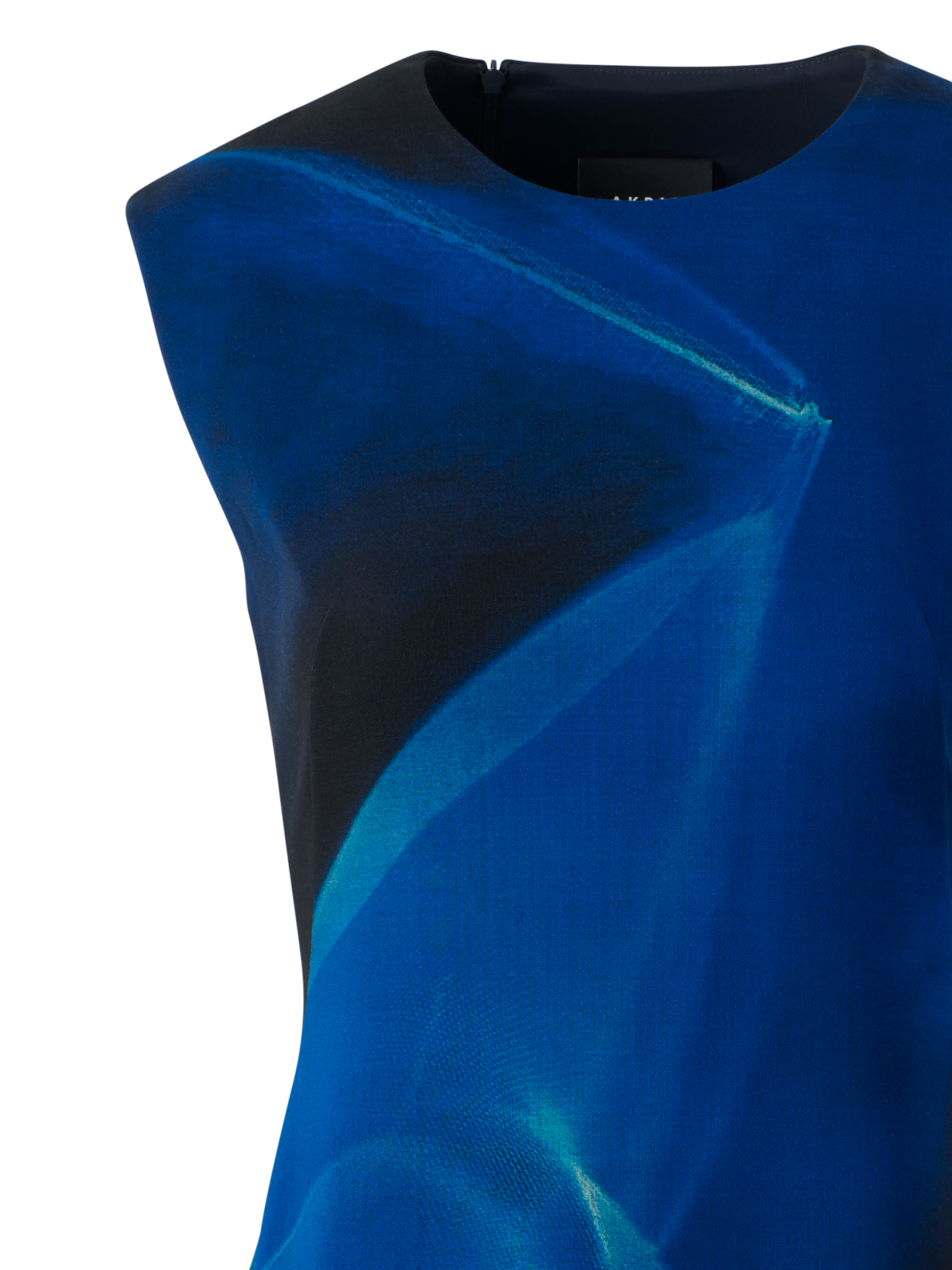 Designer Woll Etui Kleid in Cyanotype Print - Blau - Bunt