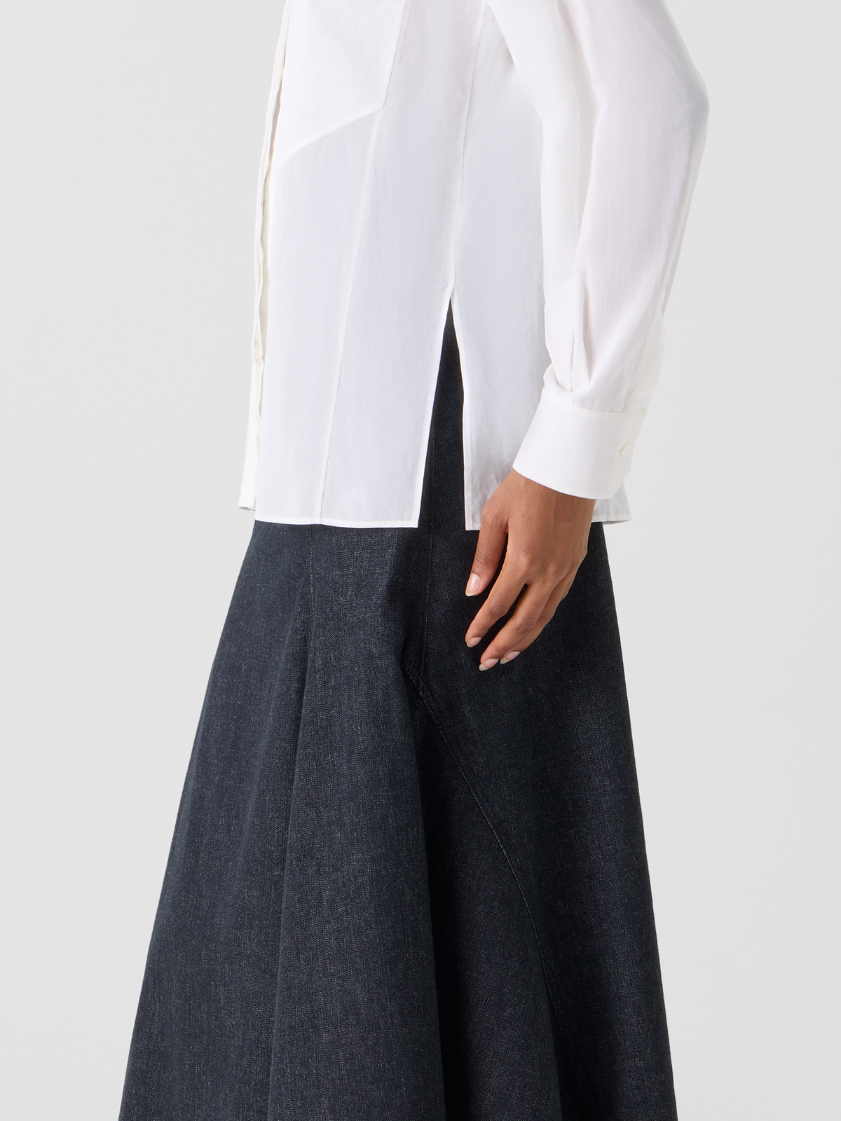 Designer Baumwollbluse mit Polygon-Einsatz - Weiss #editorial