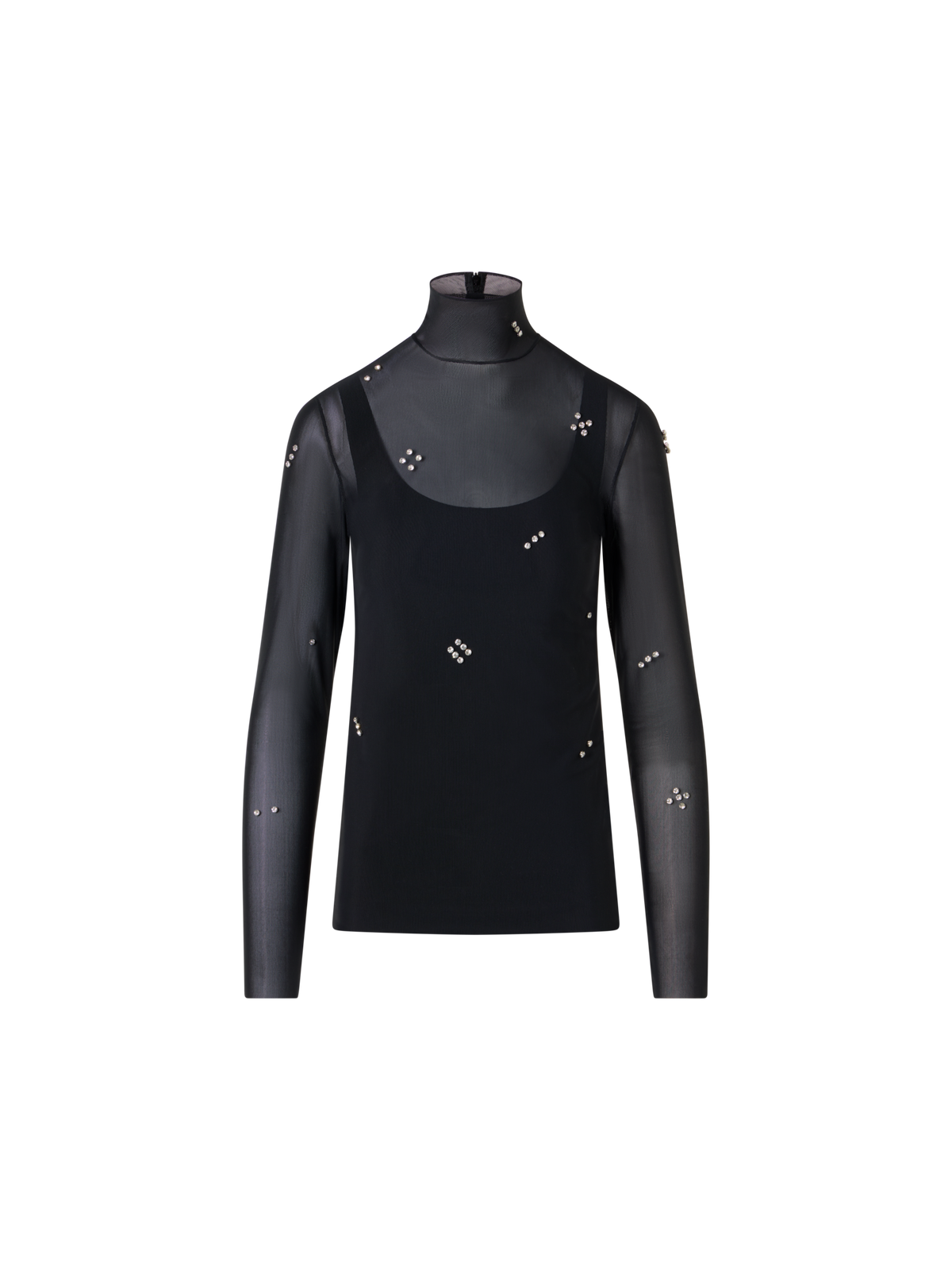 Designer Tüllbluse mit Diamond Dice Dot Verzierung - Schwarz
