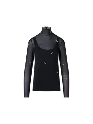 Designer Tüllbluse mit Diamond Dice Dot Verzierung - Schwarz