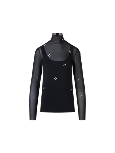 Designer Tüllbluse mit Diamond Dice Dot Verzierung - Schwarz