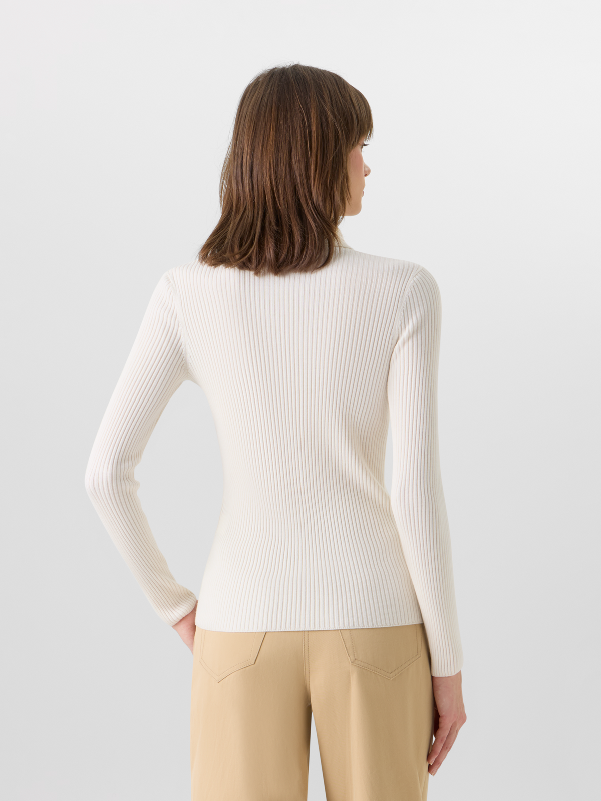 Designer Langärmeliger Strickpullover aus Merinowolle - Ecru #editorial