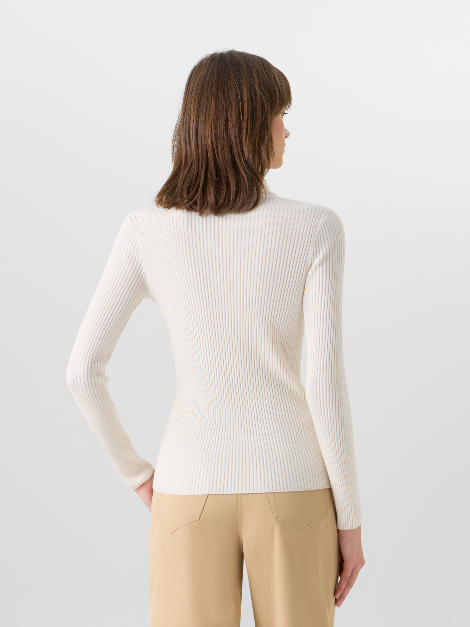 Designer Langärmeliger Strickpullover aus Merinowolle - Ecru 