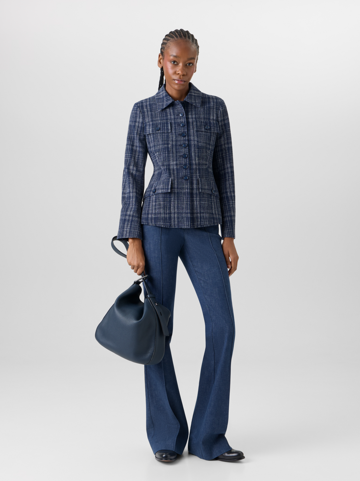 Designer Delia Jacke aus Woll-Viskose-Tweed - Blau #editorial