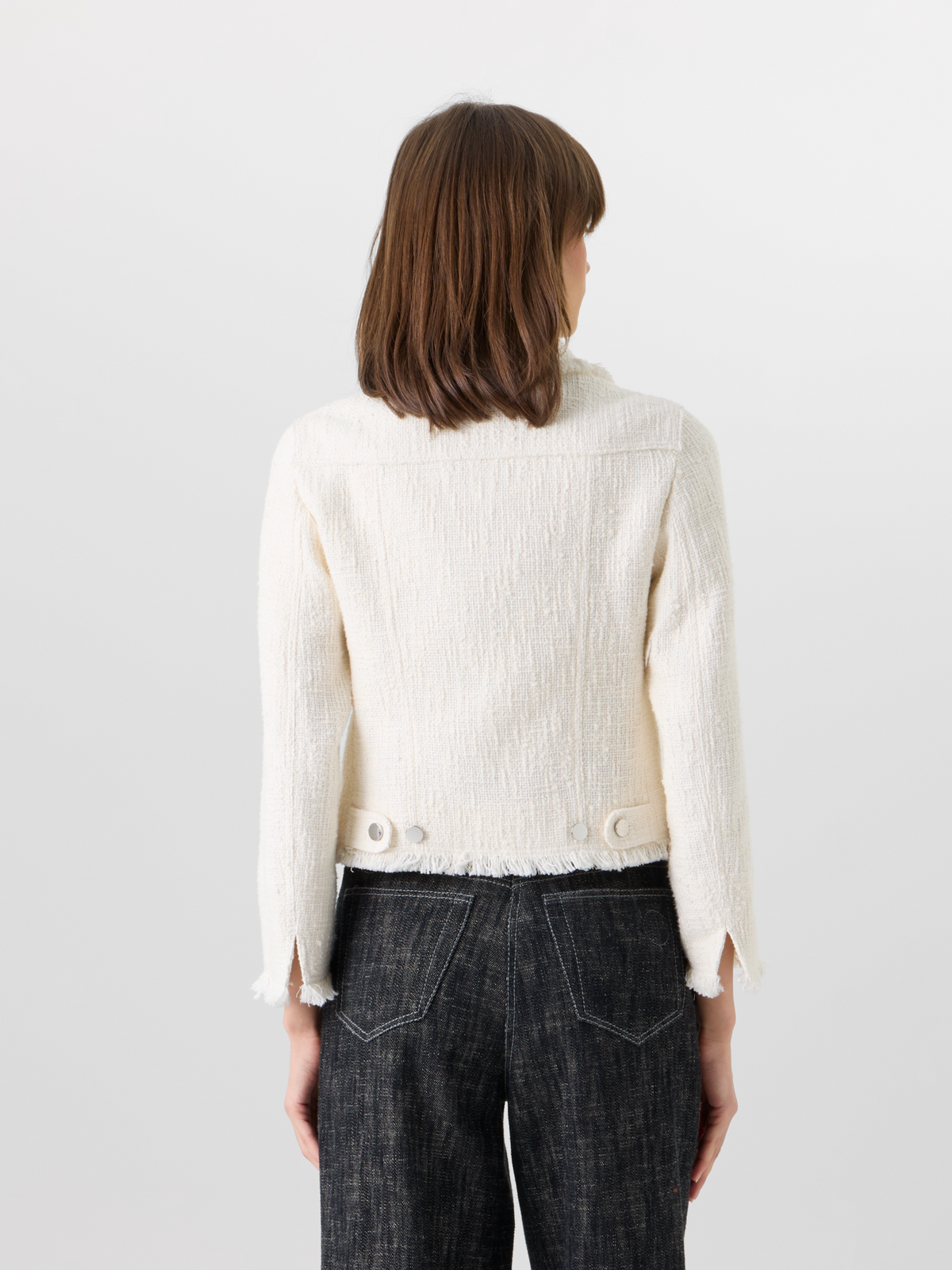 Designer Langärmelige Kurzjacke aus Baumwoll-Tweed-Mischgewebe - Ecru #editorial