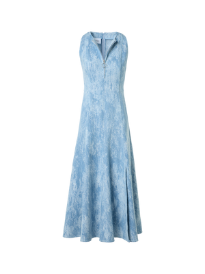 Designer Tailliertes ausgestelltes Midikleid aus Jacquard-Denim - Blau