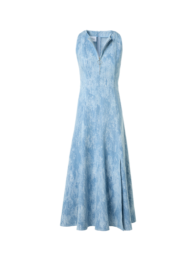 Designer Tailliertes ausgestelltes Midikleid aus Jacquard-Denim - Blau
