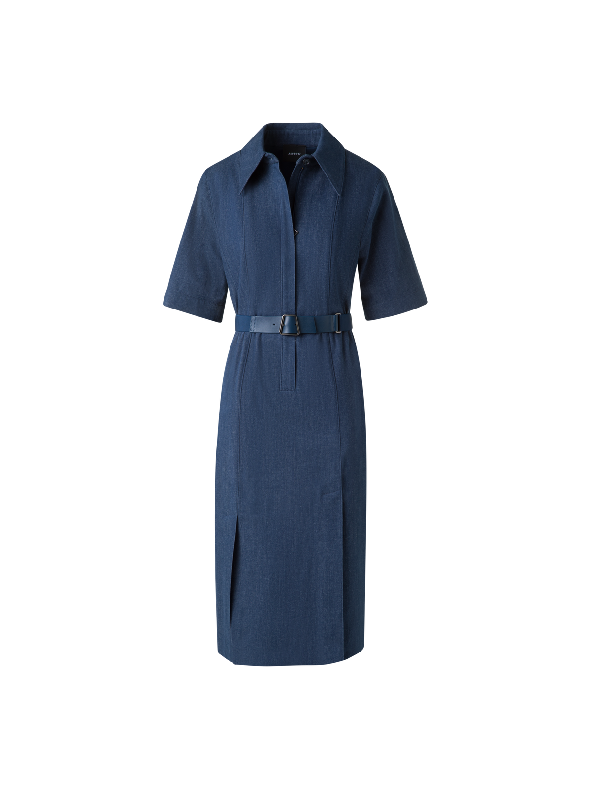 Designer Kurzarm-Hemdkleid aus Baumwoll-Denim - Blau