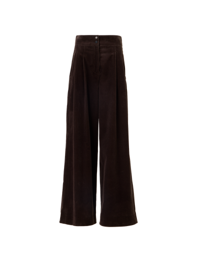 Designer Weite Bundfaltenhose aus Baumwollcord - Braun