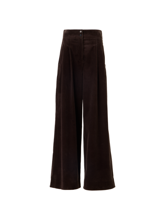 Designer Weite Bundfaltenhose aus Baumwollcord - Braun