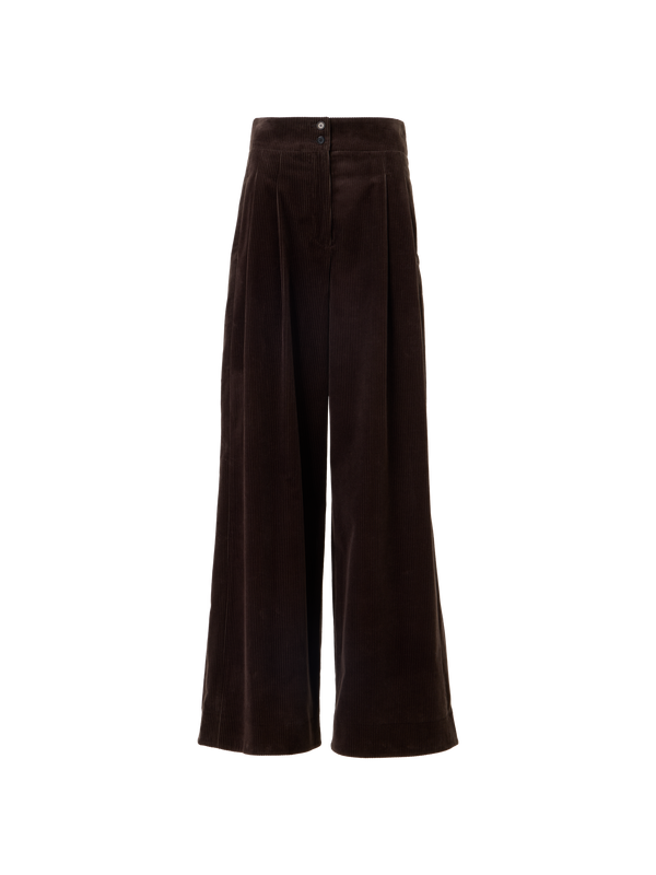 Designer Weite Bundfaltenhose aus Baumwollcord - Braun