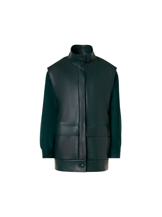 Designer Veloursleder-Blouson mit Nappaleder-Gilet - Grün