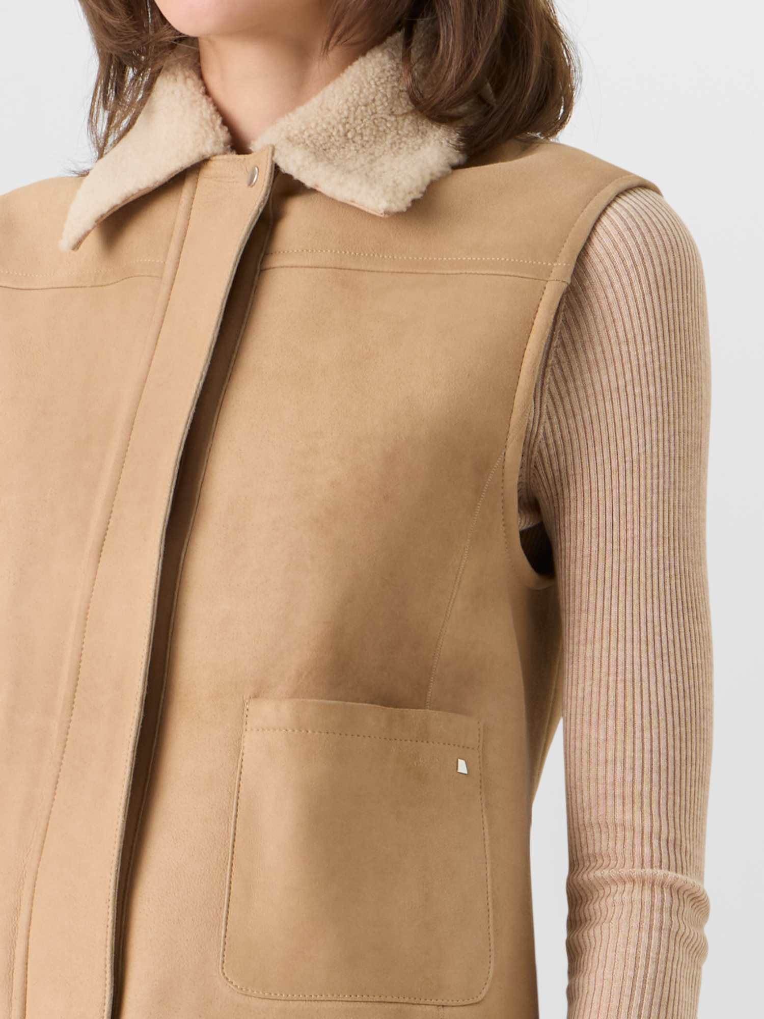 Designer Mika Lammfellweste mit Pelzkragen - Beige 