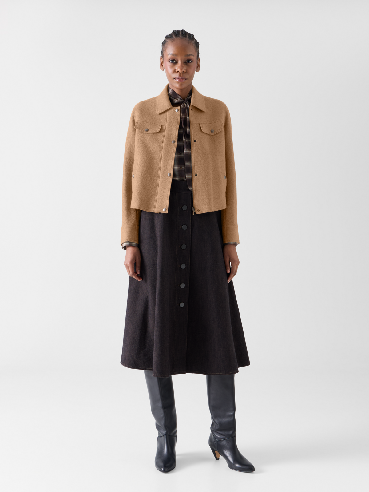 Designer Jacke im Denim-Stil aus Walkwolle - Braun 