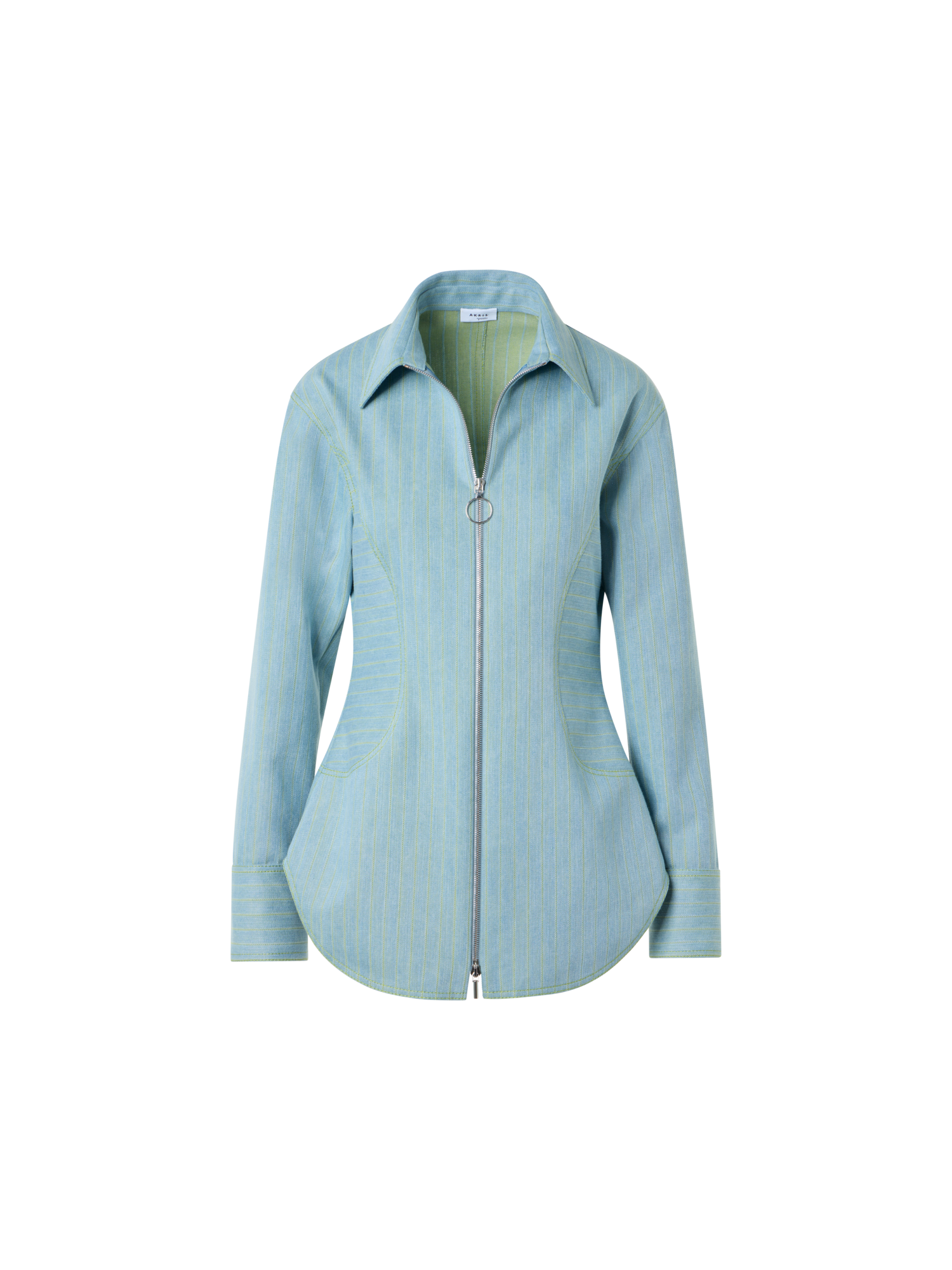 Designer Taillierte Nadelstreifen-Denim-Bluse - Blau