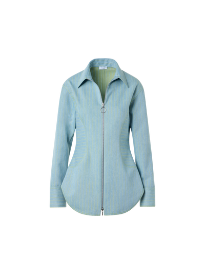 Designer Taillierte Nadelstreifen-Denim-Bluse - Blau