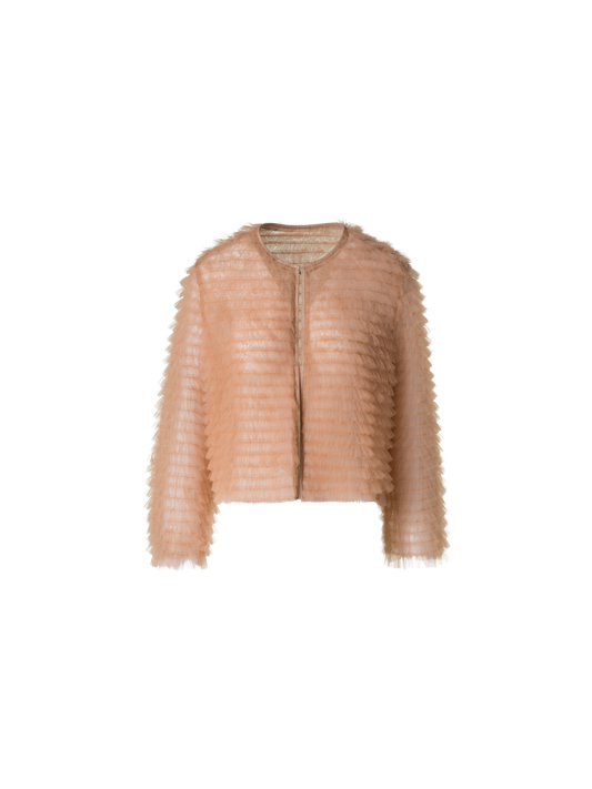 Designer Kurze Tülljacke mit Allover Rüschen - Beige