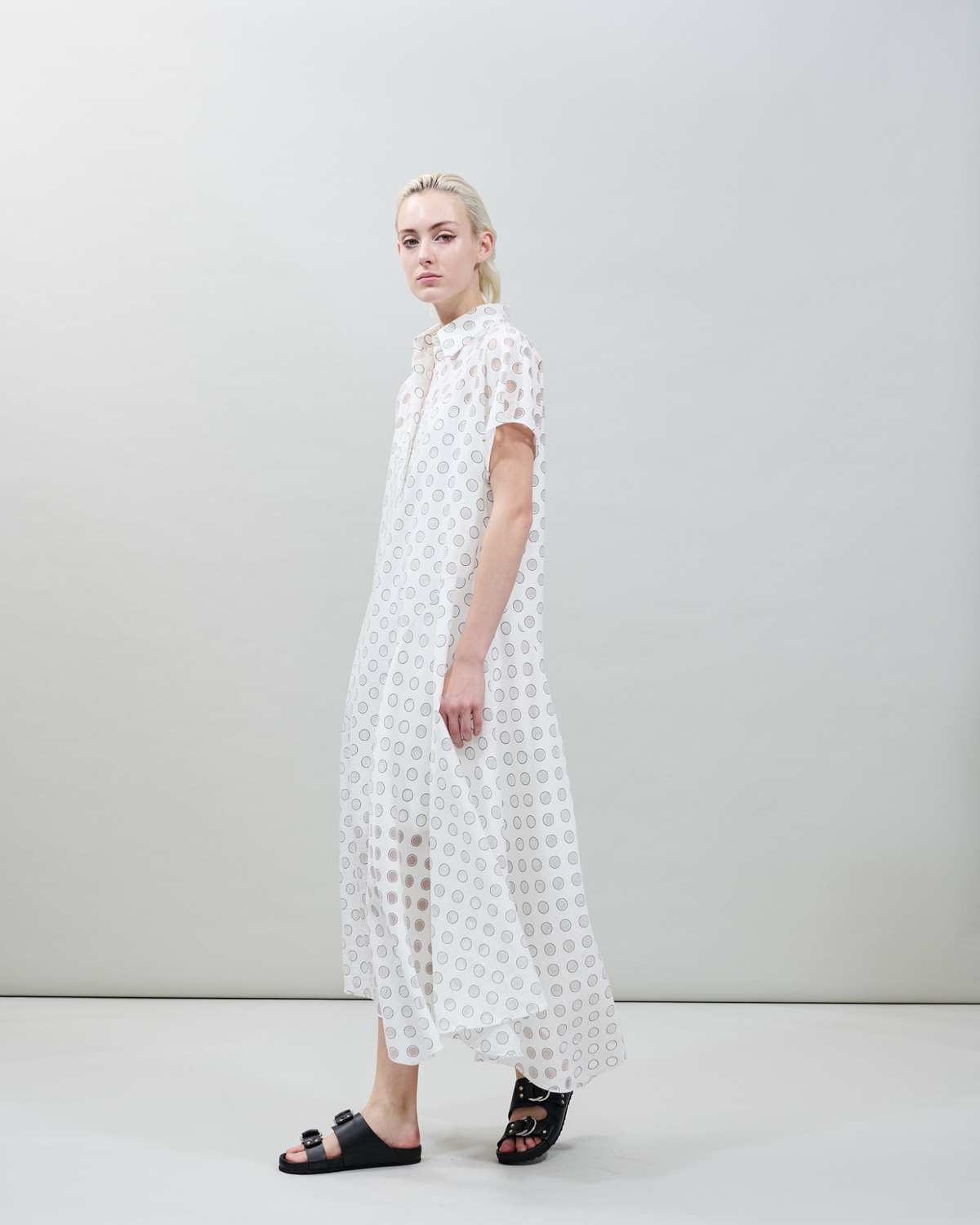 Designer Polka Dot Organzino Midikleid - Ecru - Weiss #editorial