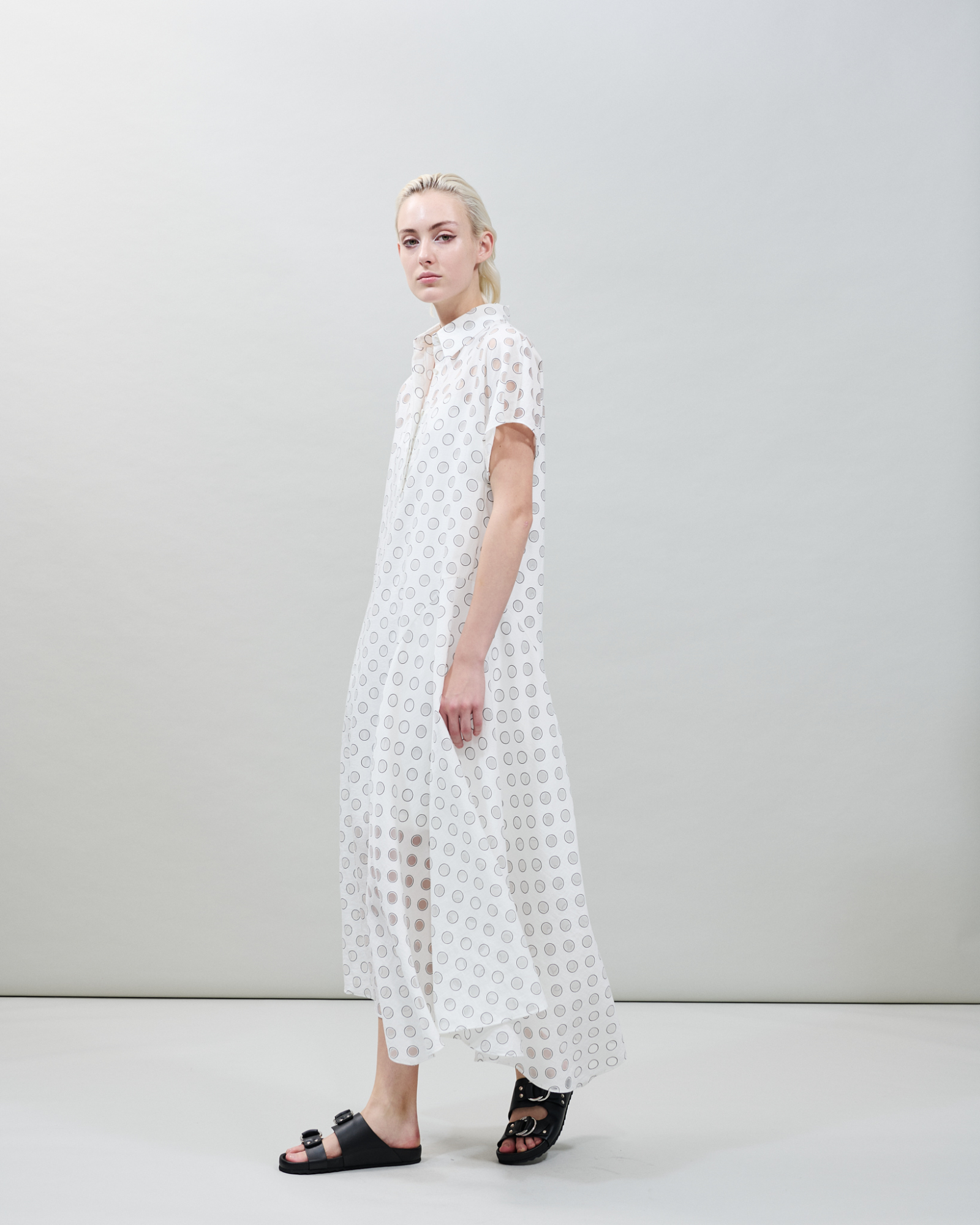 Designer Polka Dot Organzino Midikleid - Ecru - Weiss 