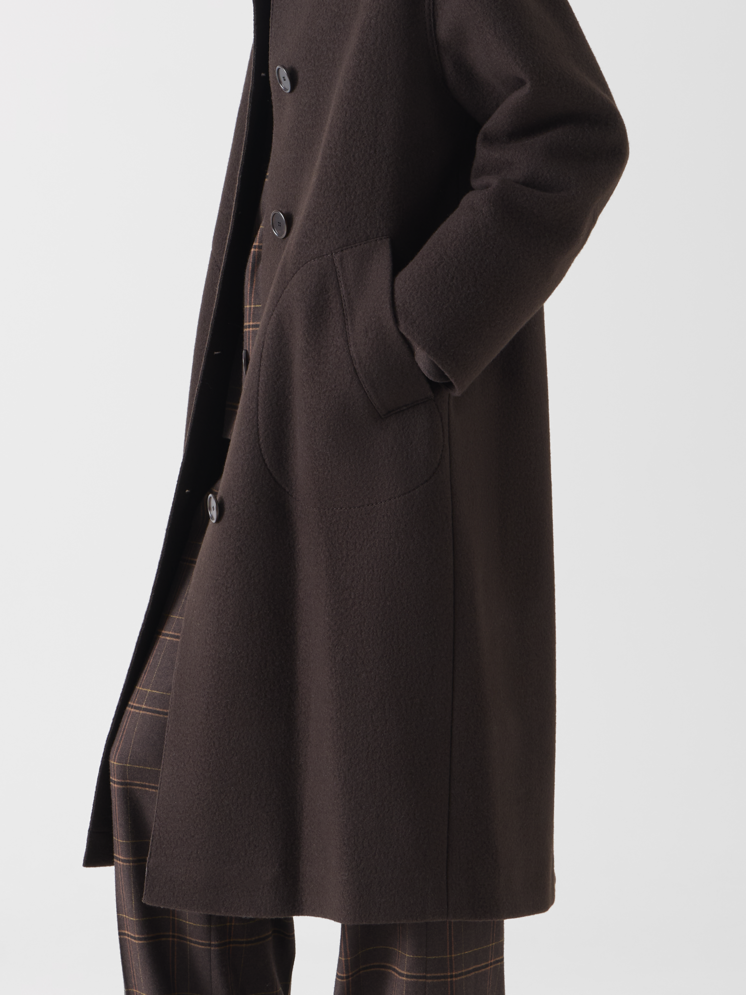 Designer Langer Car Coat in Heavy Taglio Vivo - Braun 