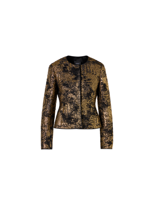 Designer Taillierte Jacke in Fragmented Jacquard - Bunt - Gold