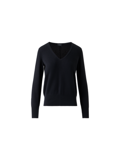 Designer Cashmere-Pullover mit V-Ausschnitt - Schwarz - Dunkelblau - Blau - Beige