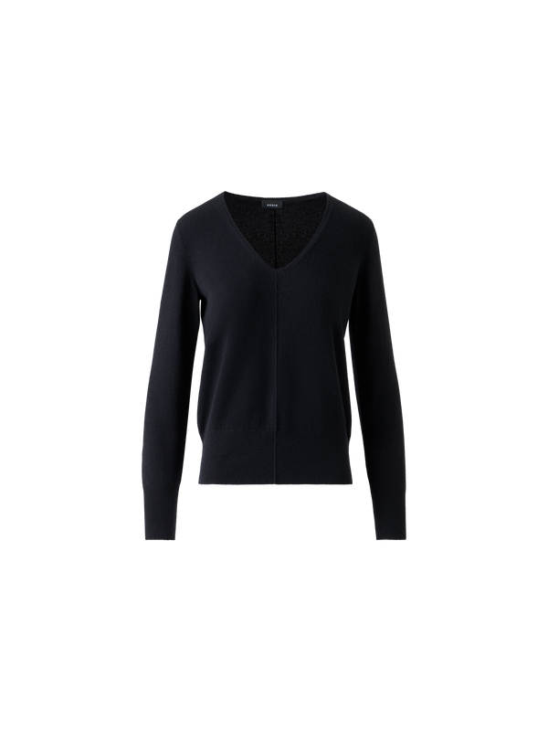 Designer Cashmere-Pullover mit V-Ausschnitt - Schwarz - Dunkelblau - Blau - Beige