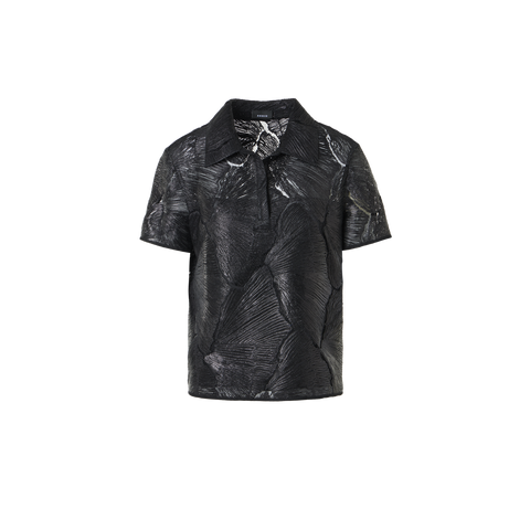 Polo Blouse in Lacquered Sea Fan Lace 
