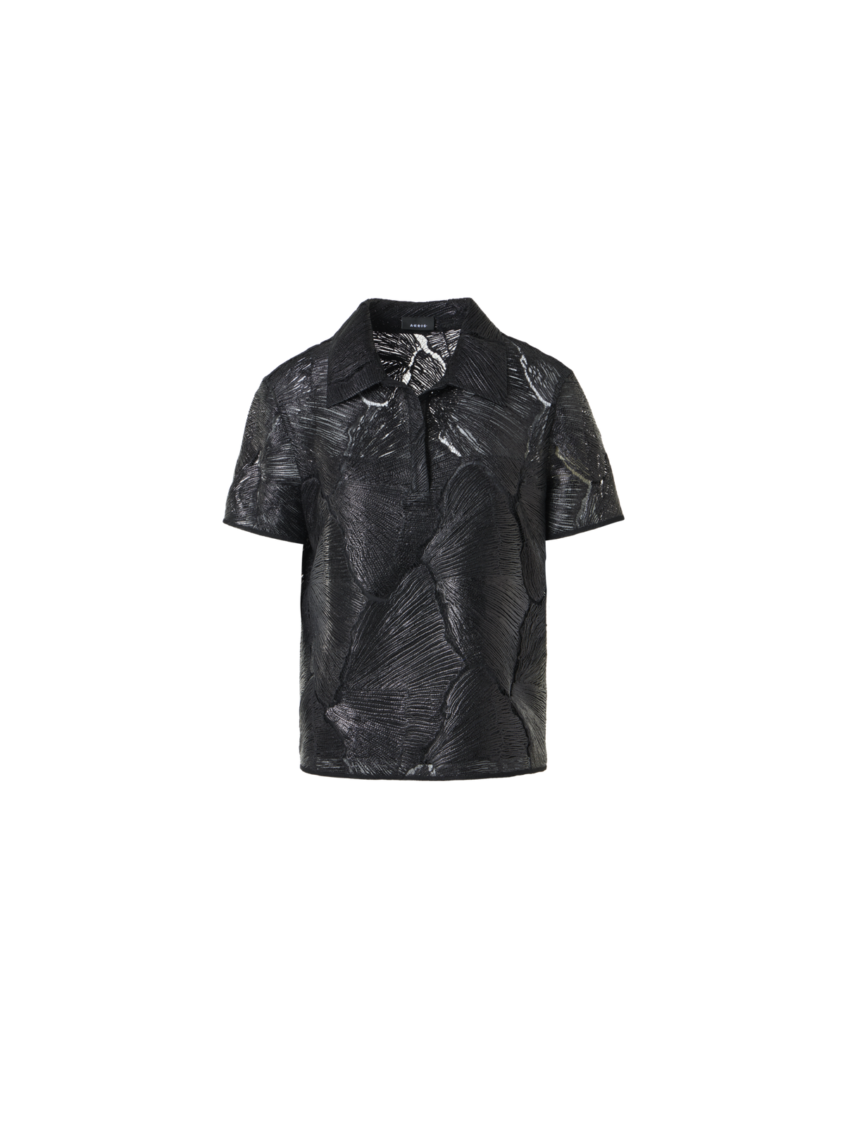 Designer Polobluse aus lackierter Fächerspitze - Schwarz