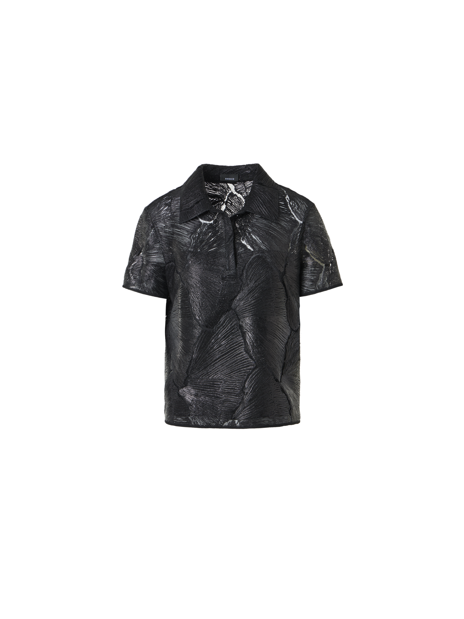 Designer Polobluse aus lackierter Fächerspitze - Schwarz