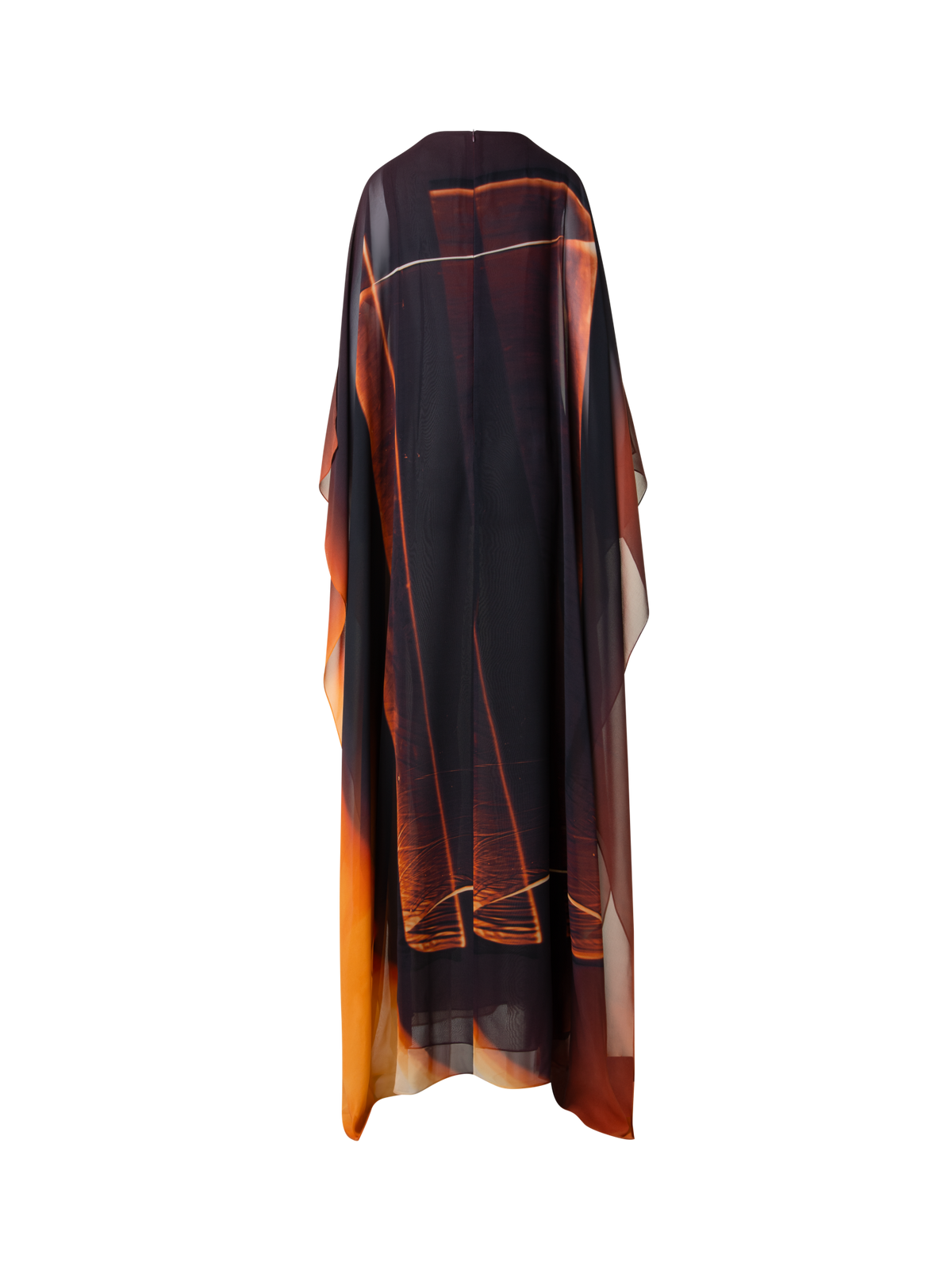 Designer Kaftan-Seidenkleid mit Tube Druck - Braun - Bunt - Orange