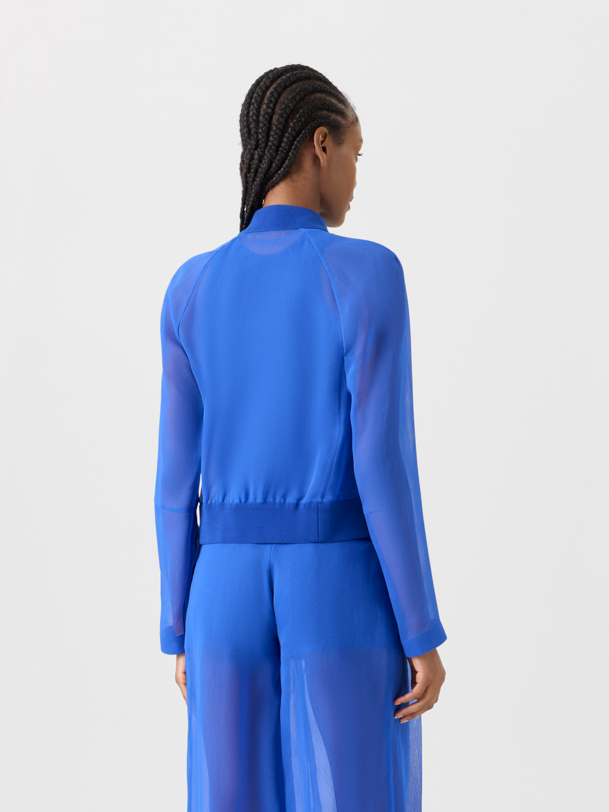 Designer Harina leichter Blouson aus Seidenorganza - Blau #editorial