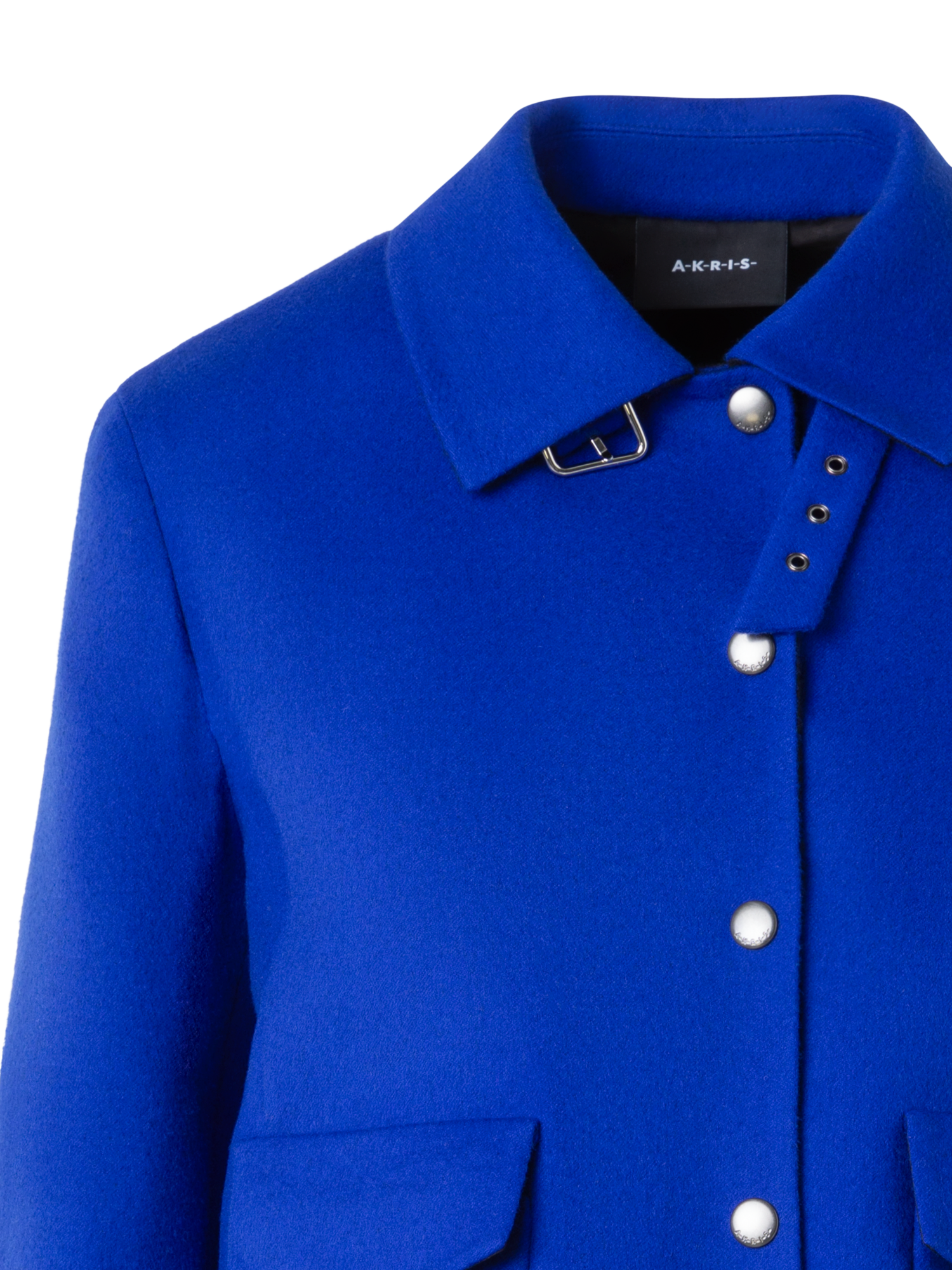 Designer Kurzer Wollflanell Doubleface Blouson - Blau