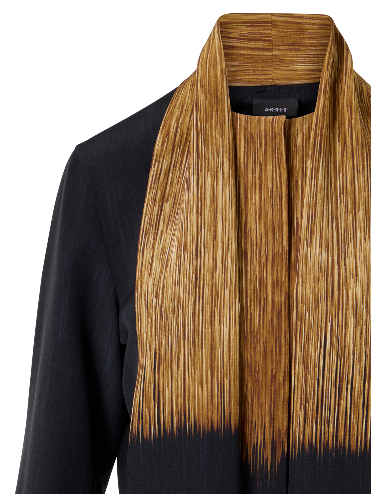 Designer Seidenbluse mit Oro Lienzo Print und Schal - Braun - Schwarz - Bunt