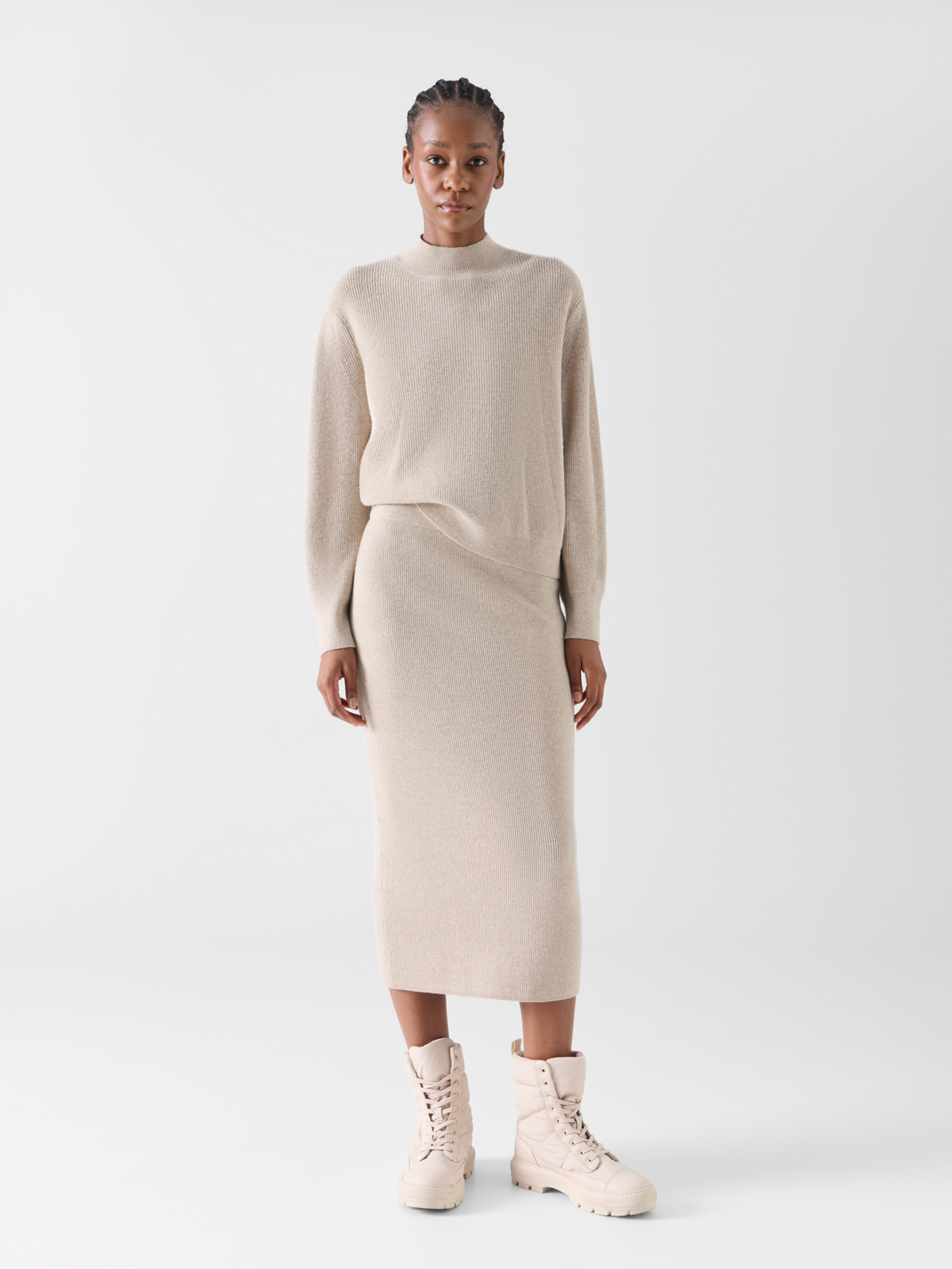 Designer Wolle-Kaschmir Pullover mit Stehkragen - Beige #editorial