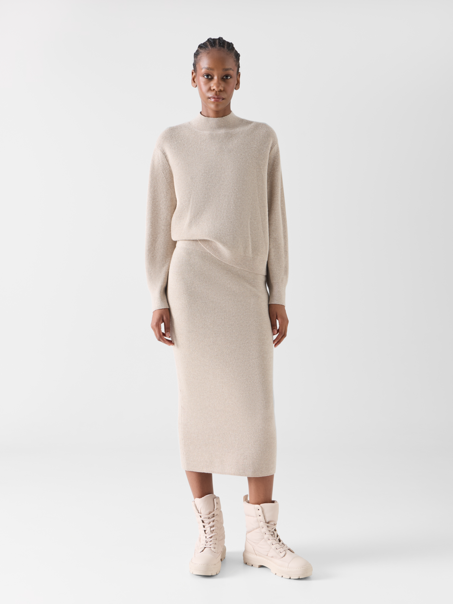 Designer Wolle-Kaschmir Pullover mit Stehkragen - Beige 