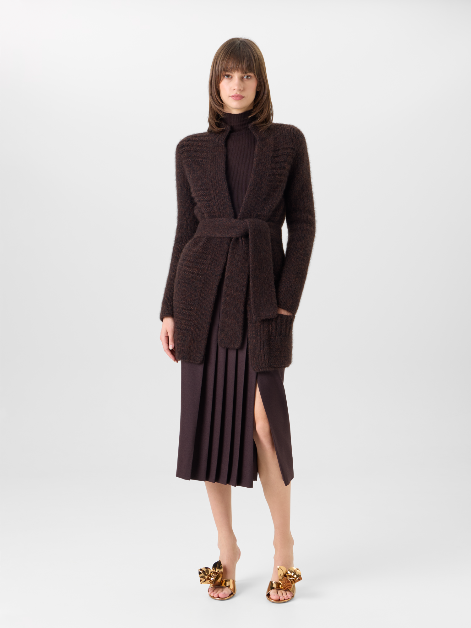 Designer Langer Cardigan aus Kaschmirseide Mouliné - Schwarz - Braun - Bunt 