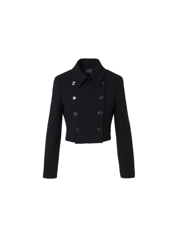 Designer Kurze Jacke aus Woll-Crêpe Doubleface - Schwarz