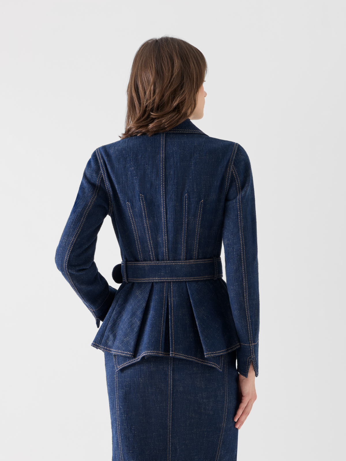 Designer Gegürtete Jacke aus Winter-Denim - Dunkelblau #editorial