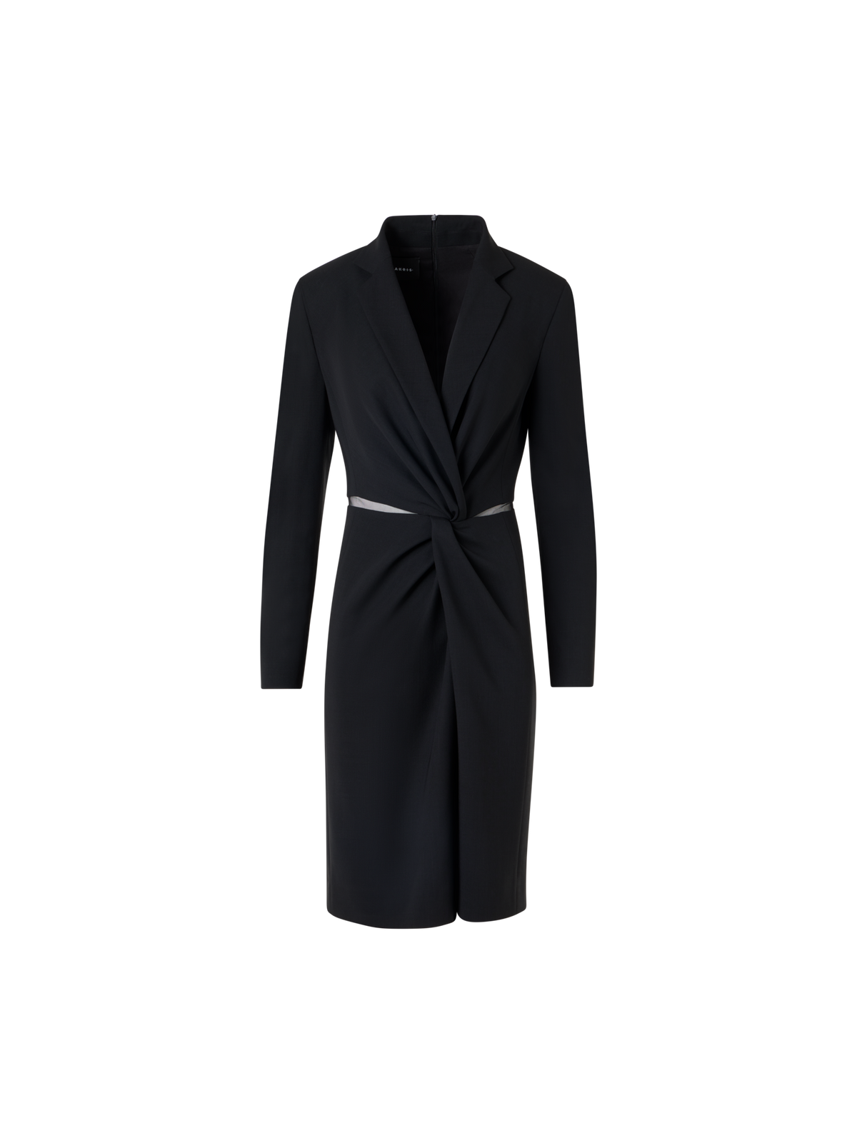 Designer Kleid aus Woll-Double-Face mit Knoten-Taille - Schwarz