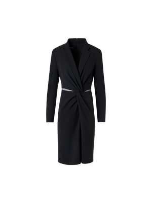 Designer Kleid aus Woll-Double-Face mit Knoten-Taille - Schwarz
