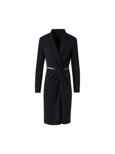 Designer Kleid aus Woll-Double-Face mit Knoten-Taille - Schwarz
